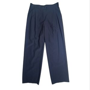 Lanvin Navy Blue Wool Double Pleated Wide-Leg Pants Size 38